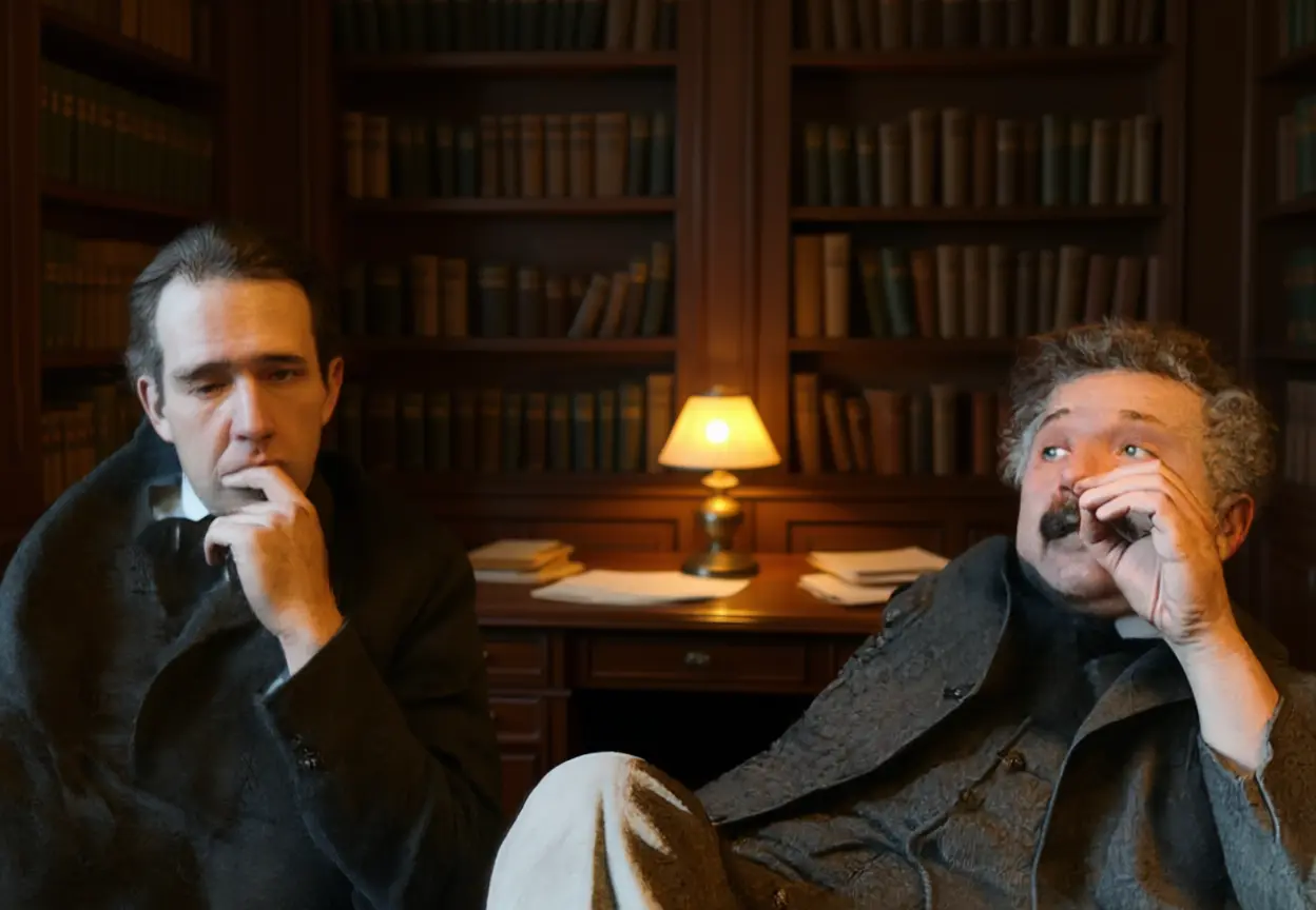 Albert Einstein and Niels Bohr debating quantum physics fundamentals